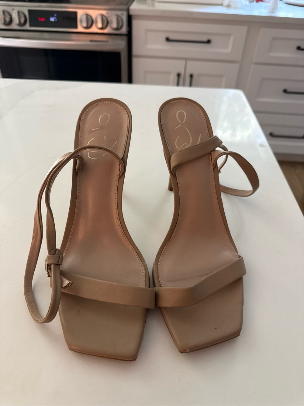Jessica Simpson Women’s Nude Strappy Square-Toe Heeled Sandals
